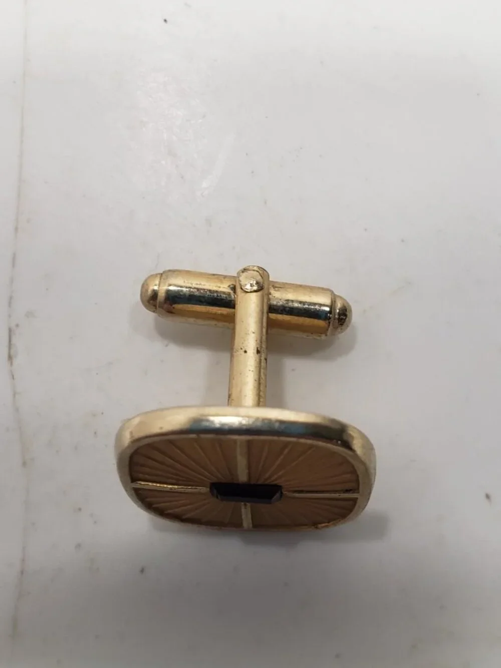 Vintage Gold Tone Sunburst Red Stone Cufflinks Mens Retro Formal Jewelry